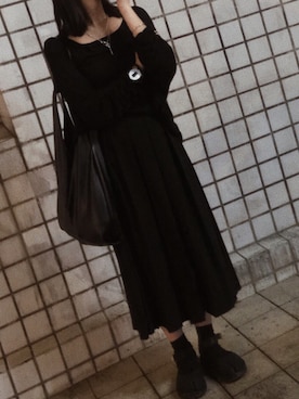 「葒のアイテム（ワンピース、ブラック系）」を使った、Belle.Jaoさん（レディース・160cm）の春コーディネート