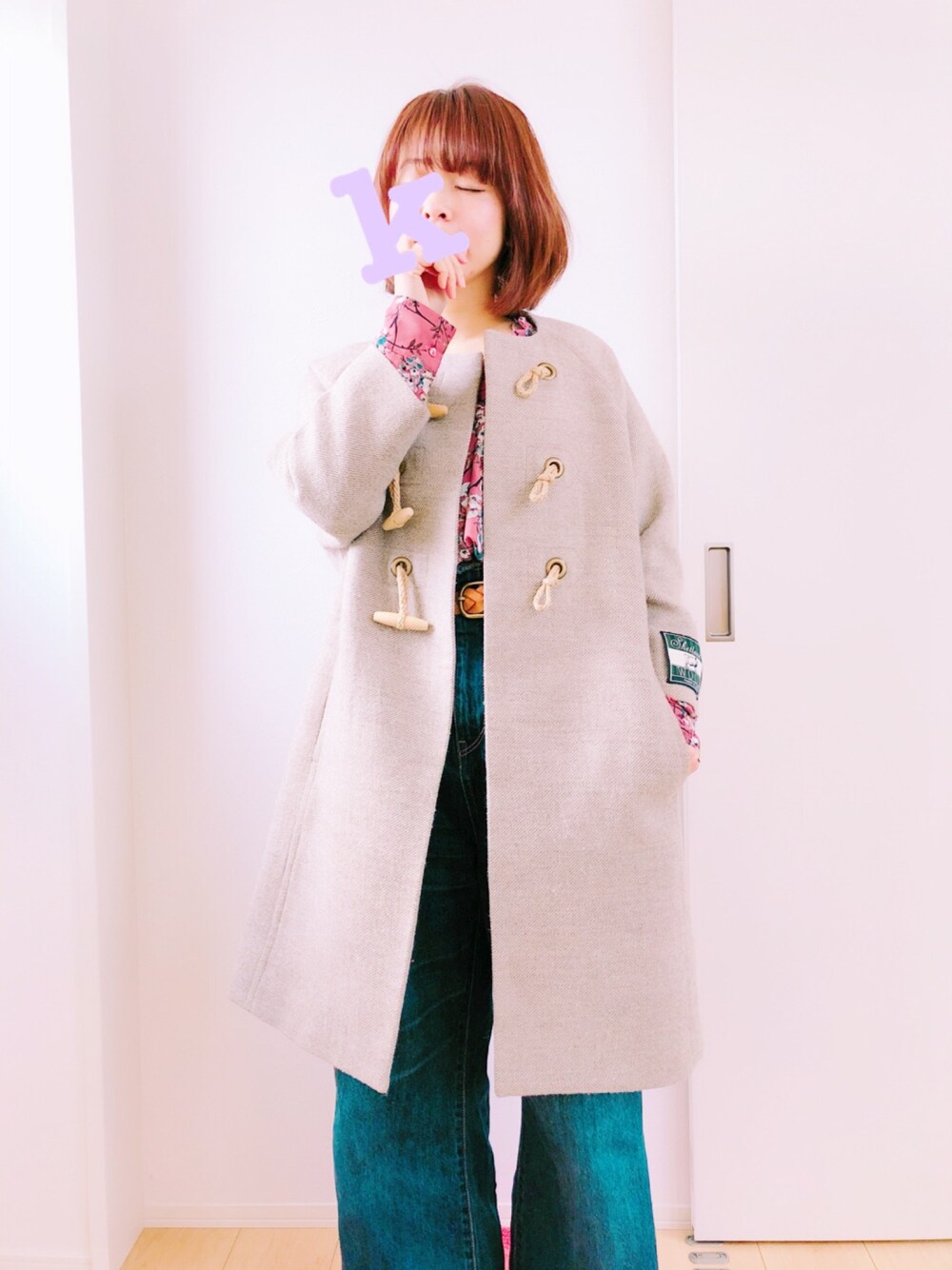 「ダッフルコート、ワイドデニム」｜「coenのアイテム（ダッフルコート、ベージュ系）」を使った、KeitoAmuさん（レディース・145cm）の冬コーディネートの1枚目の写真