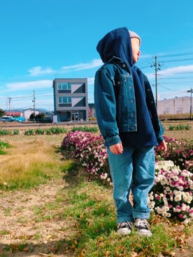 「BOBSON（ボブソン）のアイテム（デニムジャケット）」を使った、KeitoAmuさん（キッズ・110cm）の秋コーディネート
