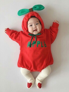 「アイテム（ロンパース、レッド系）」を使った、punonshop  さん（キッズ・60cm）の夏コーディネート