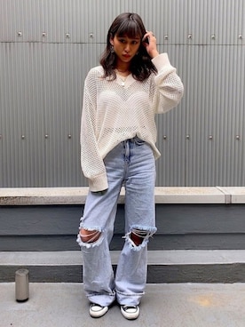 「アイテム（チューブトップ、ホワイト系）」を使った、はるちょすさん（レディース・163cm）の春コーディネート