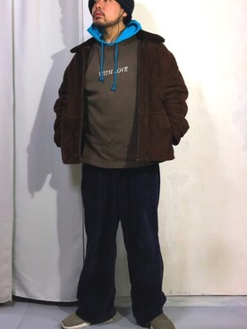 「u170」｜「アイテム（ムートンコート）」を使った、アル-ヒトさん（メンズ・168cm）の冬コーディネート