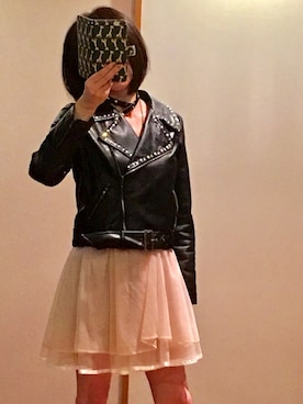 「ライブ」｜「アイテム（ライダースジャケット）」を使った、cherryチェリー☆S4Eさん（レディース・157cm）の春コーディネート