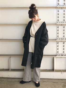 「Kastane（カスタネ）のアイテム（ムートンコート）」を使った、ひらさわいずみさん（レディース・158cm）の冬コーディネート