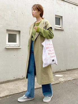 「Kastane（カスタネ）のアイテム（トレンチコート）」を使った、ひらさわいずみさん（レディース・158cm）の冬コーディネート