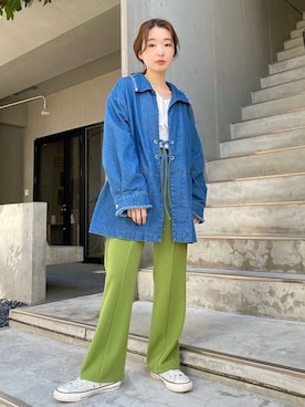 「Kastane」｜「アイテム（カバーオール）」を使った、ひらさわいずみさん（レディース・158cm）の春コーディネート