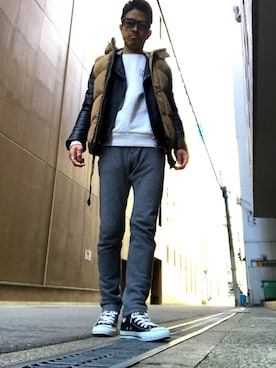 「DEUS EX MACHINA（デウスエクスマキナ）のアイテム（スウェット）」を使った、シンイチさん（メンズ・171cm）の冬コーディネート