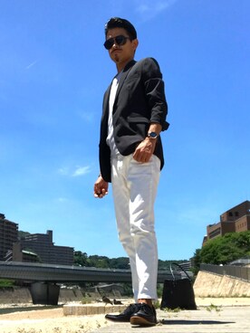 テーラードジャケットを使った 白スキニー のメンズ人気ファッションコーディネート Wear