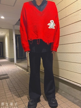 「doublet（ダブレット）のアイテム（ニット/セーター）」を使った、トイストーリーさんさん（メンズ・178cm）の冬コーディネート