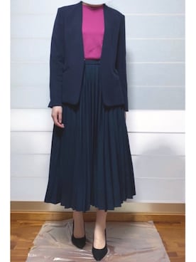 「PLST（プラステ）のアイテム（ノーカラージャケット）」を使った、沖縄のOLさん（レディース・163cm）の春コーディネート