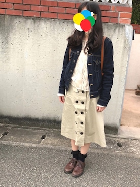 「トレンチ」｜「アイテム（デニムジャケット）」を使った、・×・さん（レディース・154cm）の春コーディネート