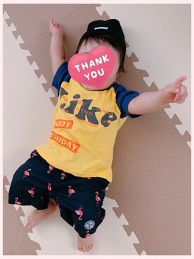 「息子コーデ」｜「アイテム（ニットキャップ/ビーニー）」を使った、mina.miyoさん（キッズ・70cm）の秋コーディネート