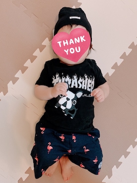 「息子コーデ」｜「アイテム（ニットキャップ/ビーニー）」を使った、mina.miyoさん（キッズ・70cm）の秋コーディネート