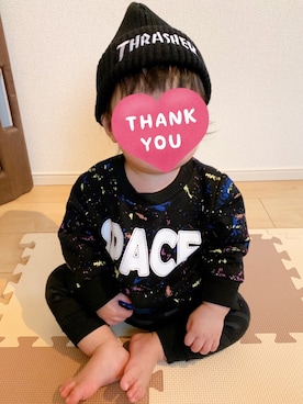 「息子コーデ」｜「アイテム（ニットキャップ/ビーニー）」を使った、mina.miyoさん（キッズ・70cm）の秋コーディネート