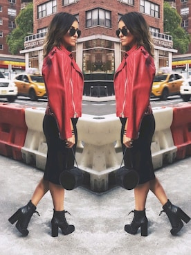 「NYC」｜「アイテム（ライダースジャケット）」を使った、Mariaさん（レディース・165cm）の秋コーディネート