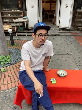 「RADIALL（ラディアル）のアイテム（帽子）」を使った、Kimihiko Unoさん（メンズ・163cm）の夏コーディネート