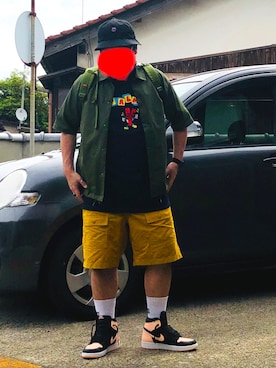 「アイテム（カーゴパンツ、イエロー系）」を使った、parikuraimuさん（メンズ・170cm）の夏コーディネート