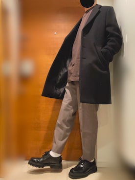「417 EDIFICE（フォーワンセブンエディフィス）のアイテム（チェスターコート）」を使った、Sabiさん（メンズ・167cm）の冬コーディネート