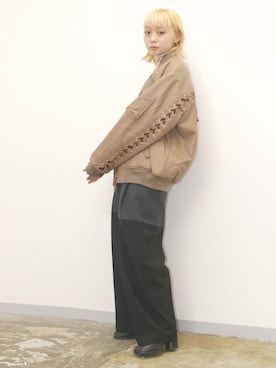 risako fujieさんの「FAKE LEATHER LACE UP MA-1 BLOUSON」を使ったコーディネート