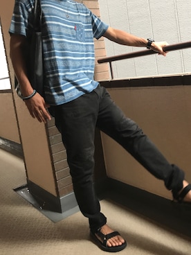 「Rodeo Crowns（ロデオクラウンズ）のアイテム（Tシャツ/カットソー）」を使った、上島 瑛さん（メンズ・178cm）の夏コーディネート