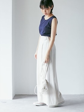 「NANO universe（ナノユニバース）のWEB限定/ラウンドヘムタンク（タンクトップ）」を使った、nano・universe lady's　STAFFさん（レディース・160cm）の夏コーディネート