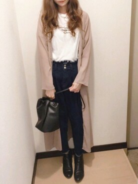 「GRL（グレイル）のフリルマムデニムパンツ（デニムパンツ）」を使った、yuuさん（レディース・164cm）の秋コーディネート