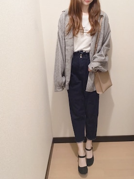 「GRL（グレイル）のフリルマムデニムパンツ（デニムパンツ）」を使った、yuuさん（レディース・164cm）の春コーディネート
