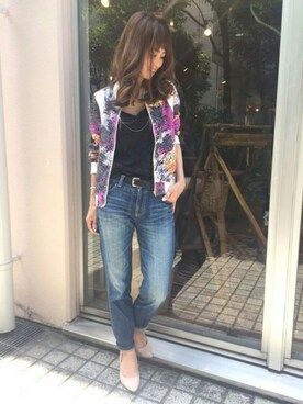 「ボーイフレンドデニム」｜「アイテム（ブルゾン）」を使った、takanoさん（レディース・154cm）の春コーディネート