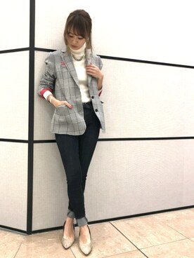 「Q（キュー）のアイテム（テーラードジャケット）」を使った、takanoさん（レディース・154cm）の冬コーディネート