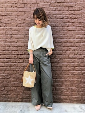 「Casselini（キャセリーニ）のアイテム（かごバッグ）」を使った、takanoさん（レディース・154cm）の春コーディネート