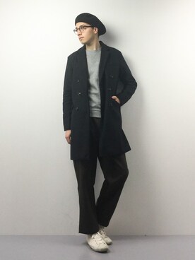 「jiggys shop（ジギーズショップ）のアイテム（チェスターコート）」を使った、タレスさん（メンズ・178cm）の春コーディネート