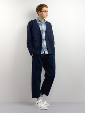 「green label relaxing（グリーンレーベルリラクシング）のアイテム（ノーカラージャケット）」を使った、タレスさん（メンズ・178cm）の春コーディネート