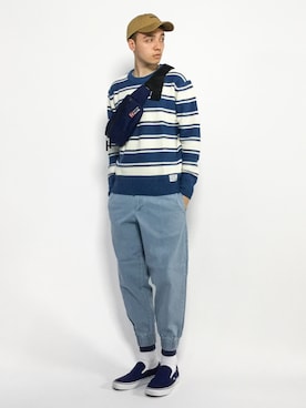 「アイテム（ボディバッグ/ウエストポーチ、ブルー系）」を使った、タレスさん（メンズ・178cm）の夏コーディネート