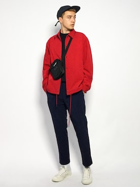 「レッド」｜「アイテム（その他アウター）」を使った、タレスさん（メンズ・178cm）の秋コーディネート