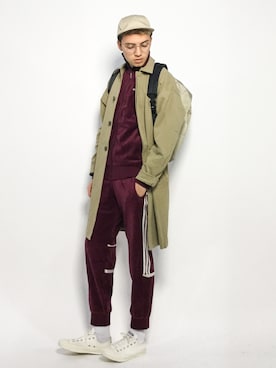 「CASPER JOHN AIVER（キャスパージョンアイバー）のアイテム（ステンカラーコート）」を使った、タレスさん（メンズ・178cm）の秋コーディネート
