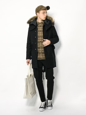 「L.H.P Private Brand（エルエイチピープライベートブランド）のアイテム（モッズコート）」を使った、タレスさん（メンズ・178cm）の冬コーディネート