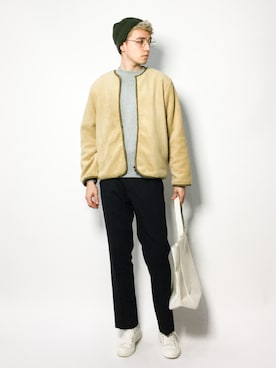 「Champion」｜「アイテム（ノーカラージャケット）」を使った、タレスさん（メンズ・179cm）の冬コーディネート