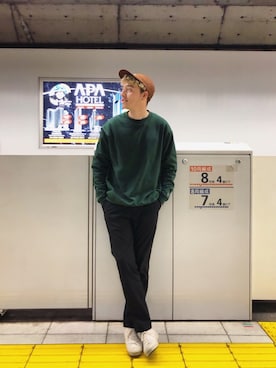 「MR.GENTLEMAN（ミスタージェントルマン）のアイテム（帽子）」を使った、タレスさん（メンズ・180cm）の冬コーディネート