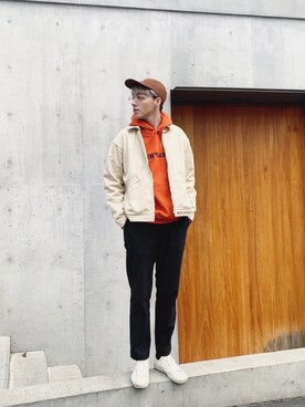 「MR.GENTLEMAN（ミスタージェントルマン）のアイテム（帽子）」を使った、タレスさん（メンズ・180cm）の冬コーディネート