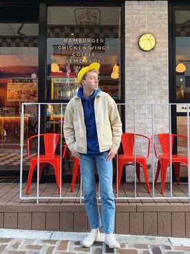「MR.GENTLEMAN（ミスタージェントルマン）のアイテム（帽子）」を使った、タレスさん（メンズ・180cm）の春コーディネート