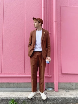 「MR.GENTLEMAN（ミスタージェントルマン）のアイテム（帽子）」を使った、タレスさん（メンズ・180cm）の春コーディネート