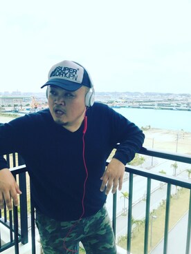 「SuperDry（スーパードライ）のアイテム（帽子）」を使った、Mark Chan(把衣服穿小的大男人）さん（メンズ・177cm）の春コーディネート