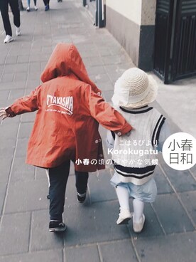 「no brand（ノーブランド）のアイテム（トレンチコート）」を使った、ponyo さん（キッズ・100cm）の春コーディネート