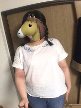 「Honeys（ハニーズ）の刺繍使いプルオーバー（シャツ/ブラウス、ホワイト系）」を使った、痩せないさん（レディース・143cm）の夏コーディネート