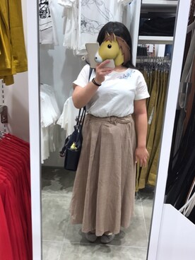 「Honeys（ハニーズ）の刺繍使いプルオーバー（シャツ/ブラウス、ホワイト系）」を使った、痩せないさん（レディース・143cm）の秋コーディネート