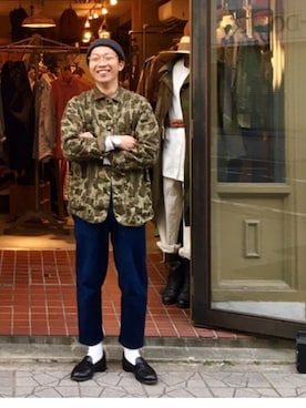 「アイテム（ニットキャップ/ビーニー、ブルー系）」を使った、horinhoさん（メンズ・168cm）の春コーディネート