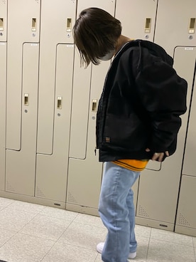 「古着好きな人と繋がりたい」｜「アイテム（ダウンベスト）」を使った、まるこさん（レディース・154cm）の冬コーディネート