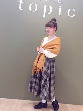「アイテム（ストール/ショール）」を使った、すえちゃんさん（レディース・150cm）の秋コーディネート