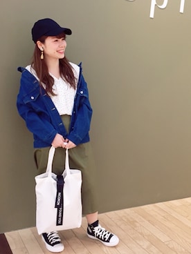 「Green　Parks（グリーンパークス）の・バックレースアップGジャン（デニムジャケット）」を使った、すえちゃんさん（レディース・150cm）の春コーディネート
