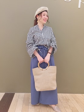 「ワイドパンツ」｜「アイテム（ブルー系）」を使った、すえちゃんさん（レディース・150cm）の春コーディネート